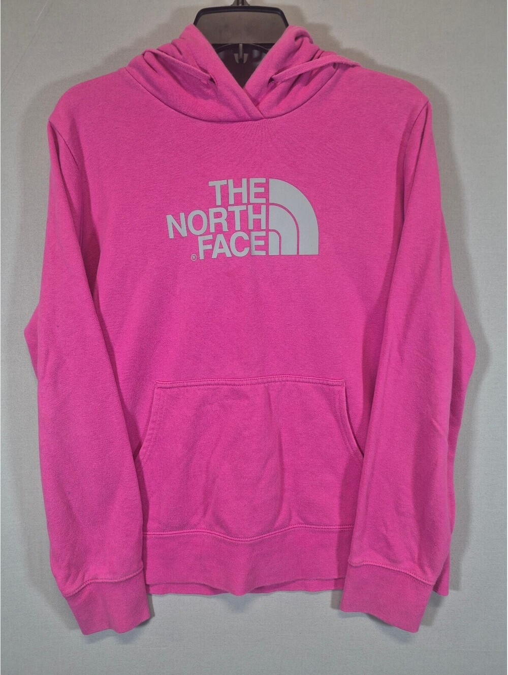 The North Face Women’s Large Pink Pullover Hoodie Gray Logo Sweatshirt